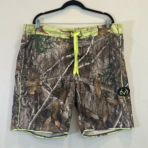Realtree Edge Men's Swim Trunks Camo Liner Brief Yellow Drawstring Pocket XL